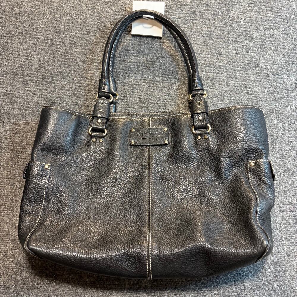 Kate Spade New York Black Pebbled Leather Structured Tote Bag Silver Hardware